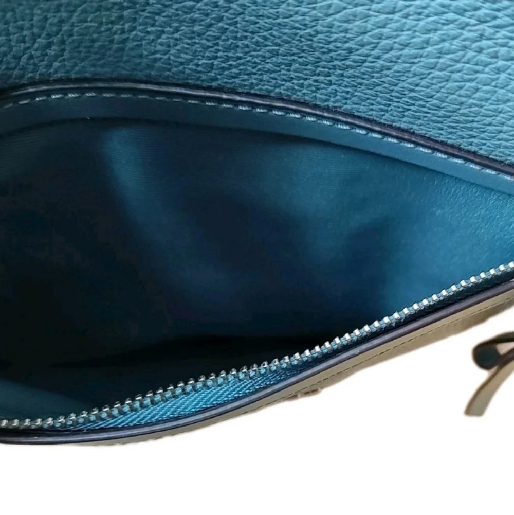 Coach Mae File Pebble Leather Purse Crossbody Denim Pacific Cloud Blue Spring